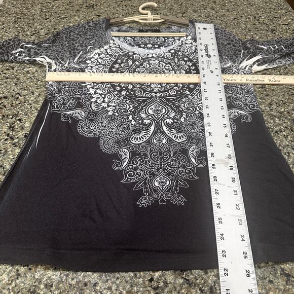 BLEU Tunic Top Size L Gray Long Sleeve Boho Paisley Grunge Fairy Made in USA - Picture 4 of 8